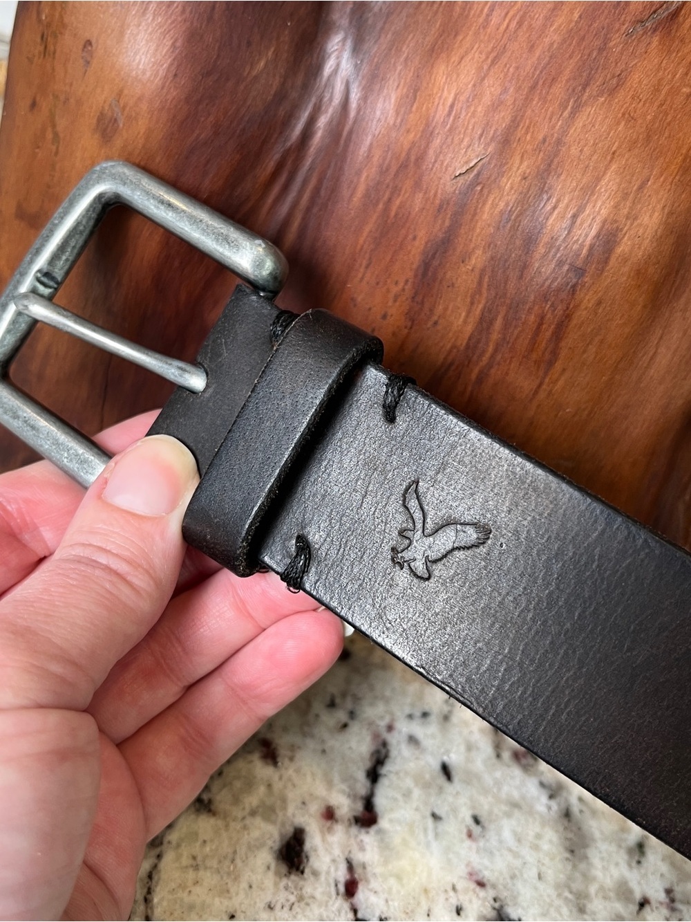 Vintage American Eagle Men's Dark Brown Leather Belt with Metal Buckle - Picture 4 of 8